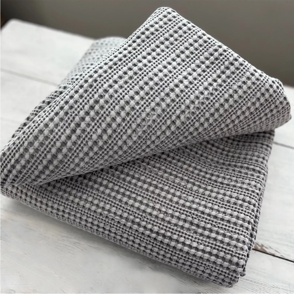 POTTERY BARN Gray Textured HONEYCOMB Waffle Duvet Cover Full / Queen Cotton - Picture 10 of 10